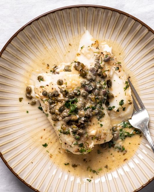 Cod with Lemon Caper Sauce