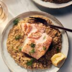 salmon with mushroom risotto