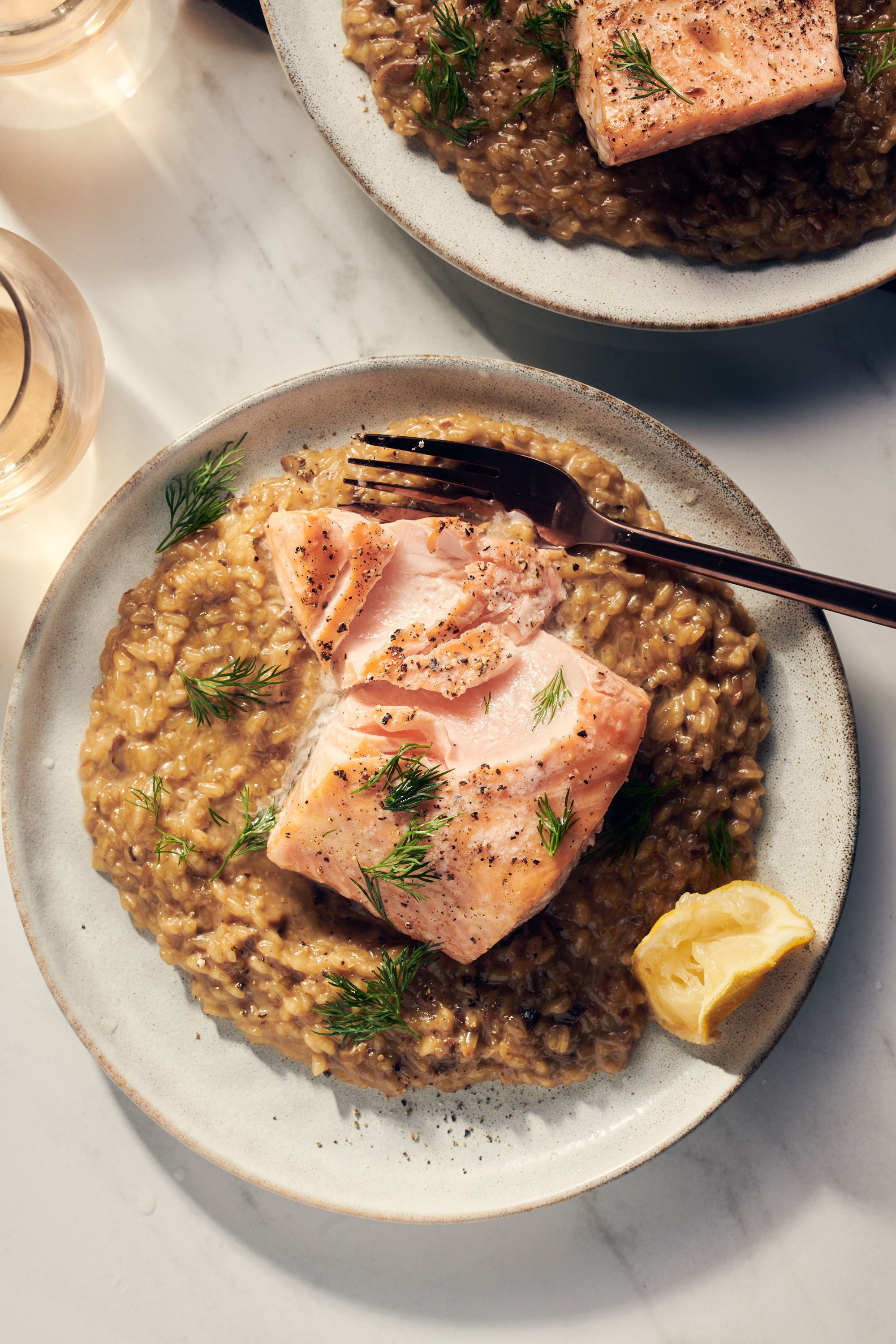 Baked Salmon with Mushroom Risotto