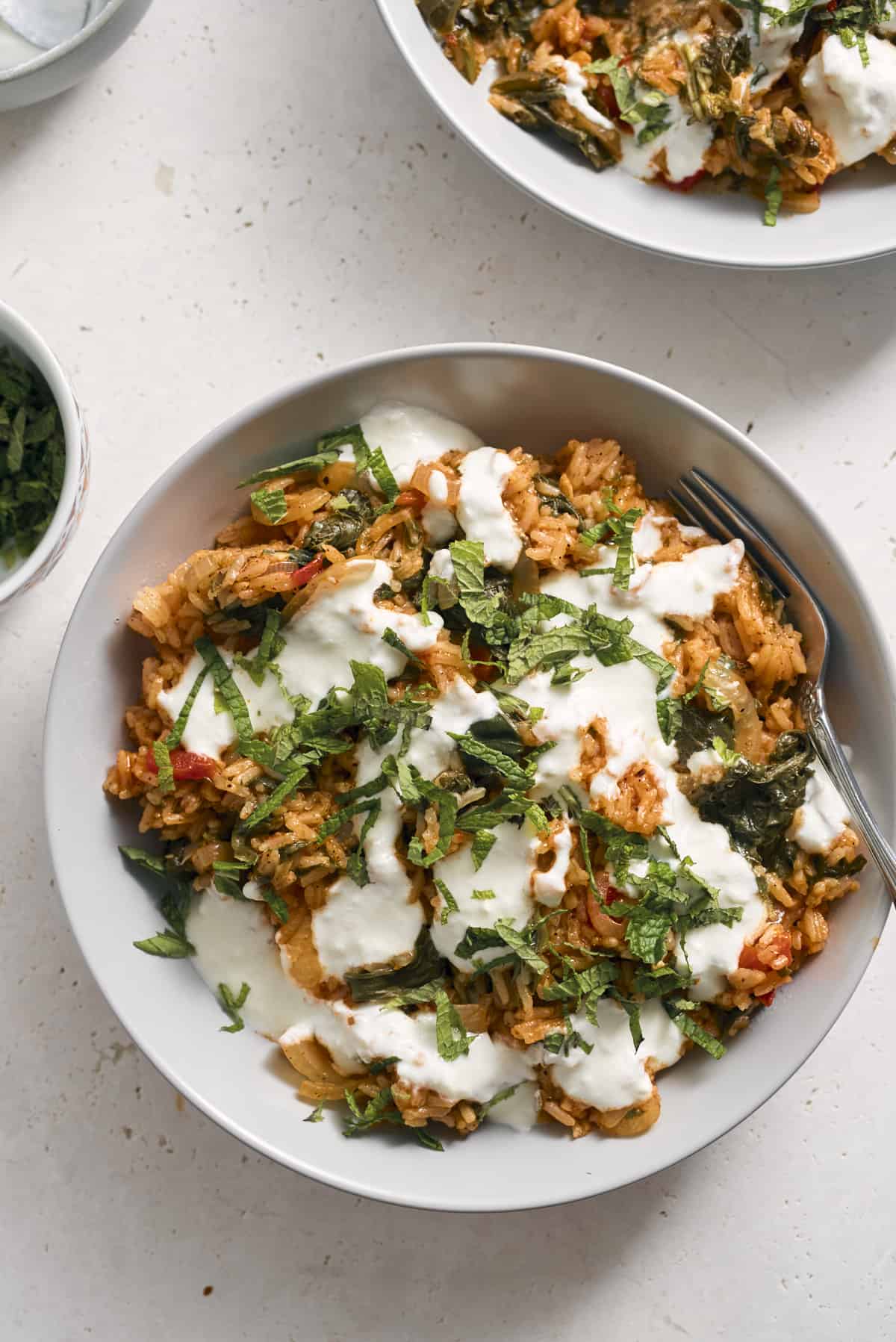 Turkish Rice Pilaf with tomatoes and greens (pirinÃ§li ispanak)