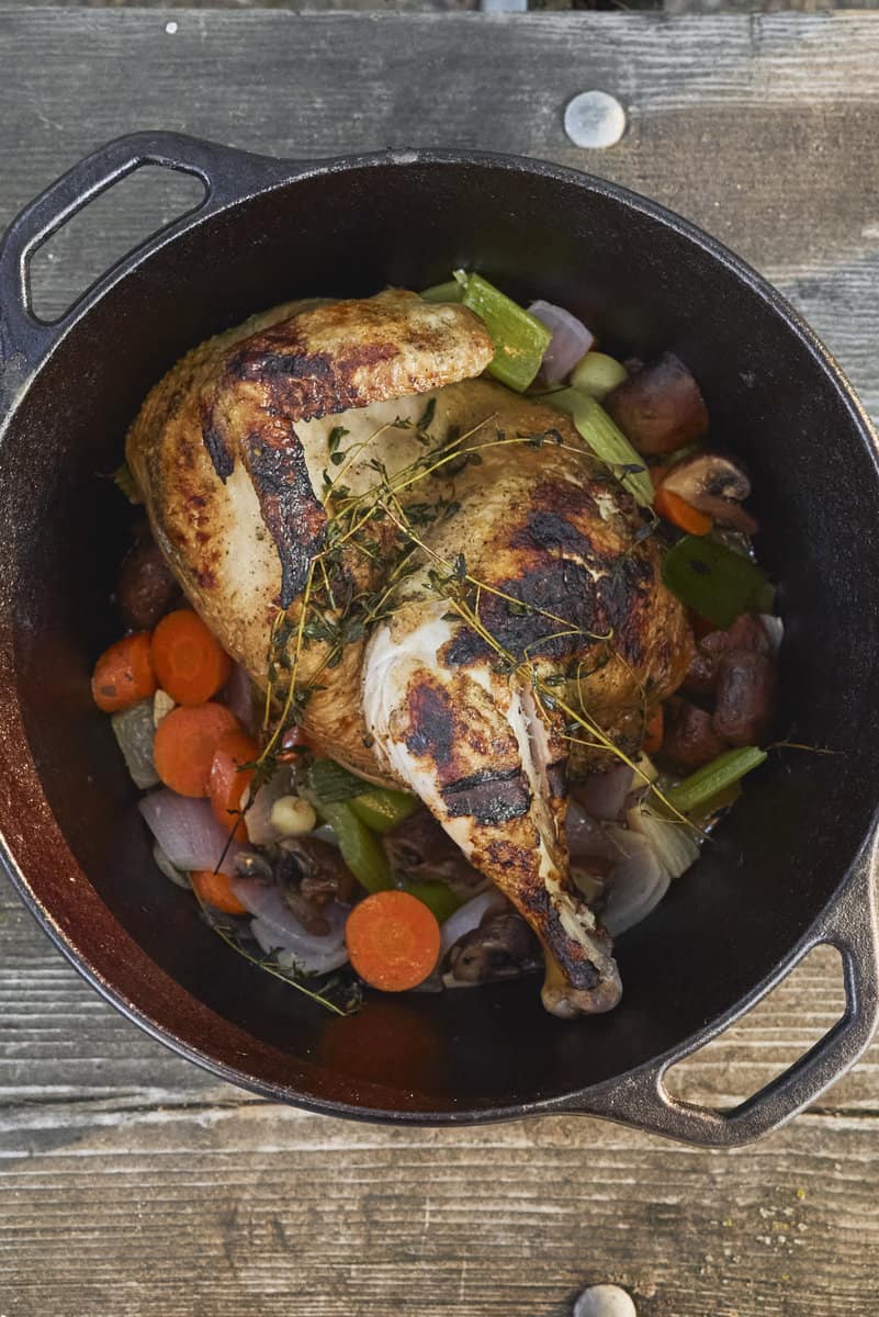 camping dutch oven garlic chicken, camping recipes