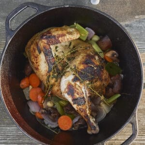 grilled half chicken, campfire chicken