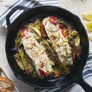 Mediterranean Halibut with Rosemary and Olives