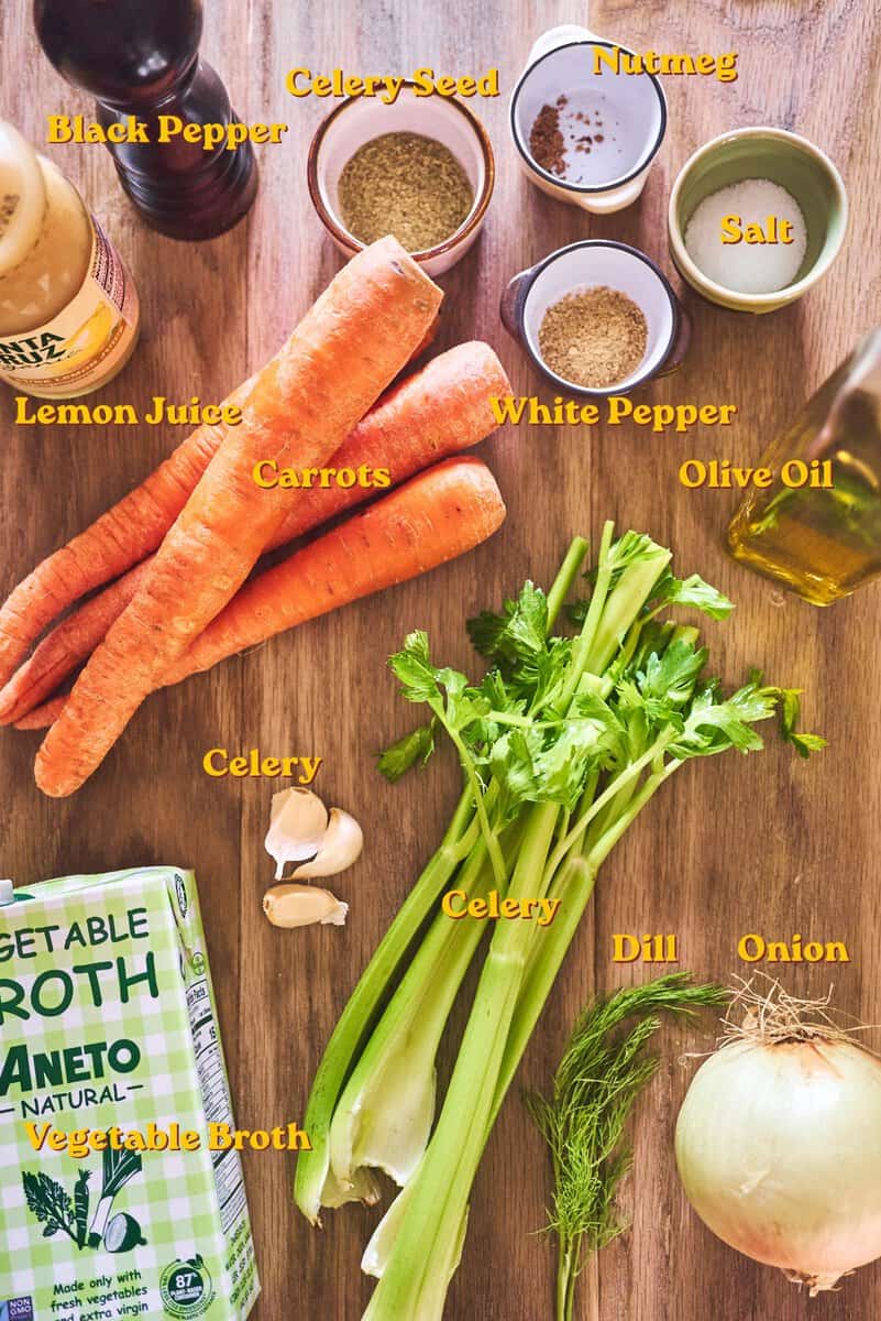 Ingredients for carrot and celery soup