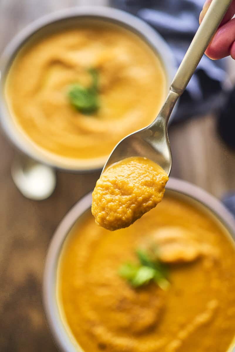 Spoon of Carrot and Celery Soup